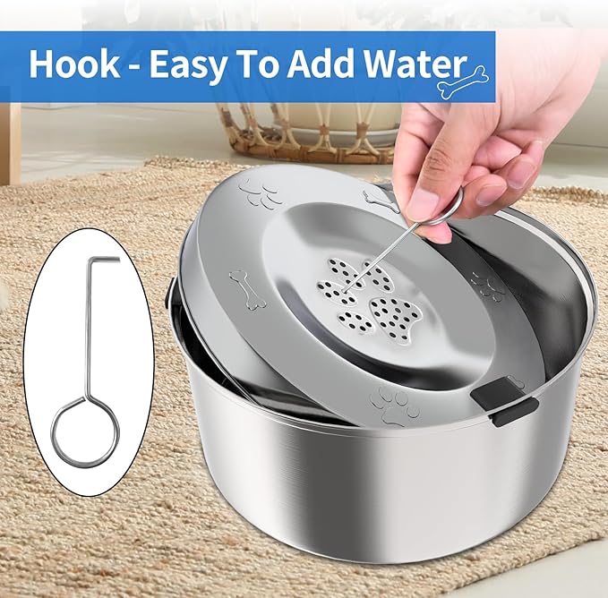 Kactoily 3L Large Capacity Stinless Steel Dog Water Bowl and Waterproof Silicone Dog Food Tray, Slow Down Drinking Pet Water Bowl