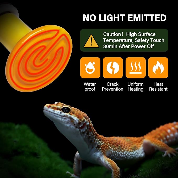 Simple Deluxe Reptile Heat Lamp 150W 2-Pack Ceramic Heat Emitter Heating Bulb No Light, Brooder Coop Heater for Terrarium Amphibian Pet Snake Turtle, Incubating Chicken, Color Version, Yellow