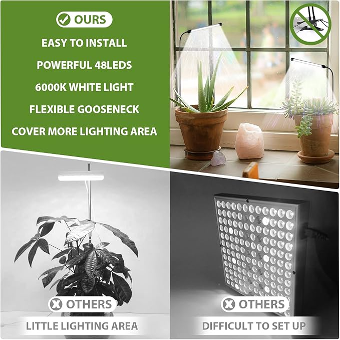 Grow Light for Indoor Plants Growing, 6000K Full Spectrum Gooseneck Plant Lamp for Seedings Succulents Small Plants, Auto On/Off Timing & 5 Dimming, 4 Pack