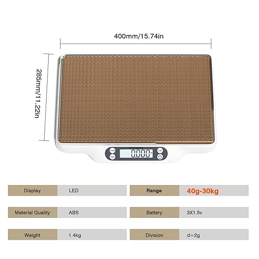 Digital Pet Scale for Animal, LED Display Cat Whelping Scale with Tape Measure, Collar, Weight Chart for Pets, Cats, Dogs, Animals, Measures Up to 66lb, 15.74 * 11.22"