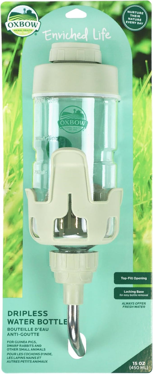 Oxbow Enriched Life Dripless Water Bottle, Guinea Pig Water Bottle, Rabbit Water Bottle, Essential Small Pet Accessory for Guinea Pig Cages & Rabbit Cage, Bunny Supplies, 15oz / 450ml