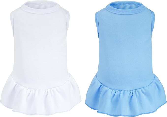 2 Pcs Dog Dresses Cat Skirt Solid Color Dog Clothes Summer Sleeveless Puppy Girl Clothes for Small Pet Dogs Cats (White,Blue, Small)