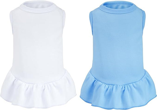 2 Pcs Dog Dresses Cat Skirt Solid Color Dog Clothes Summer Sleeveless Puppy Girl Clothes for Small Pet Dogs Cats (White,Blue, X-Small)