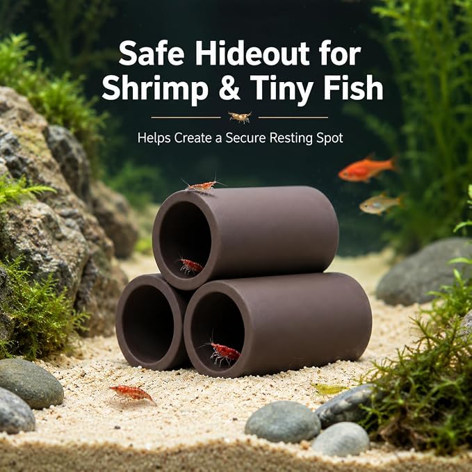 3-Tube Shrimp Hideout, Small Aquarium Cave for Dwarf Shrimp | Fry and Tiny Fish, 0.79-Inch Openings, Resin Fish Tank Shelter