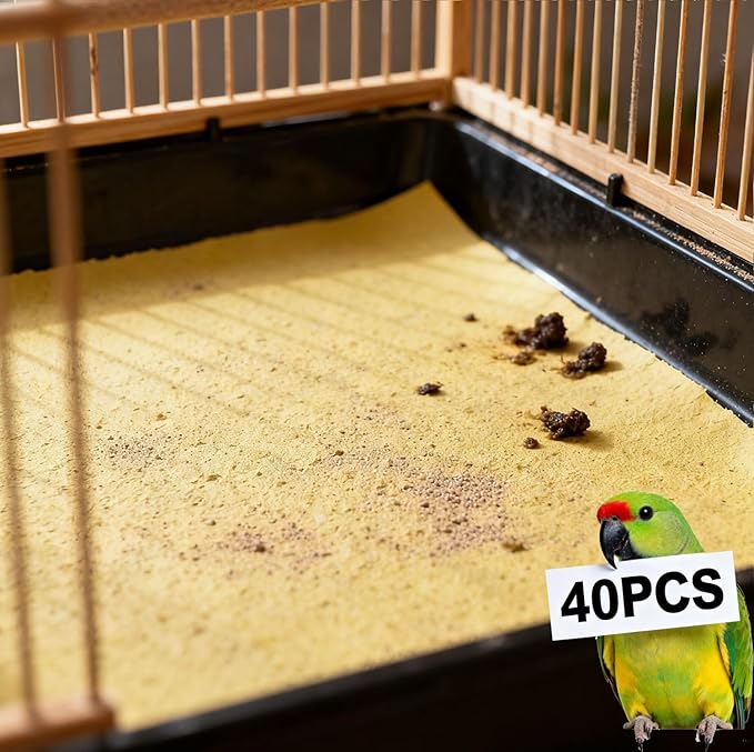 40 Pieces Bird Gravel Liner Paper for Bird Cage 17” x 11” Bird Gravel Paper Bird Sandpaper, Easy Clean Pet Sandpaper, Calcium Paper with Sea Sand for Birds Cockatiels Parrots