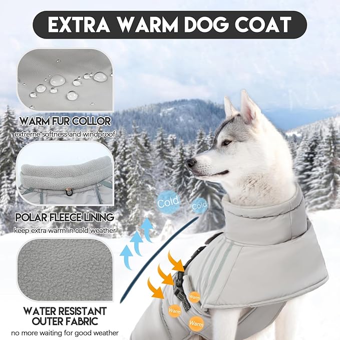 Warm Reflective Adjustable Dog Coat, Furry Turtleneck Winter Fleece Vest, Waterproof Windproof Cold Weather Jacket With Buckle for Puppy Small Medium Large Dogs