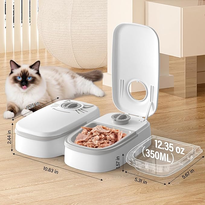 Automatic 2-Meal Cat Feeder - 48H Timed Wet Cat Food Refrigerated Dispenser with 2 Ice Packs for Puppies and Kittens in Yogurt and Canned