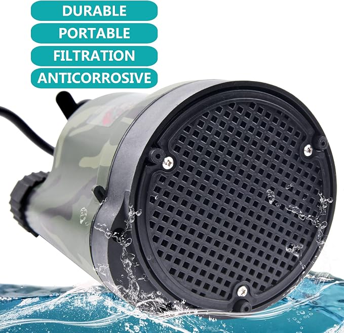 TIGEROAR 12V Submersible Pump 1500 GPH Water Transfer Pump for Pool Pond | 20 ft. Cord Electric Pump Anticorrosive Plastic Housing Hose Adapter for Utility Pump Transferring Water