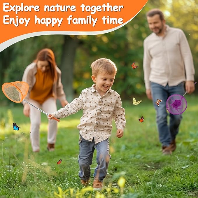 RAINFLOW Telescopic Butterfly Fishing Nets - Butterfly Catcher Catching Insect Net Colorful Outdoor Tools Catching Bugs Fish Insect Ladybird （Extendable 24 inches）