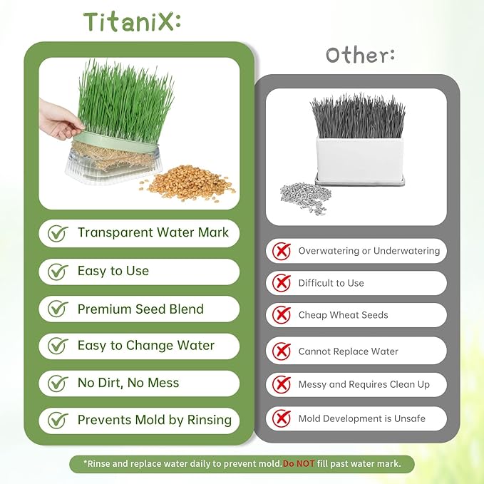 Hydroponic Cat Grass Grow Kit with 5Pack Non GMO Seeds, Organic Grass Growing Kit, Cat Grass for Indoor Cats, Soil-Free Planter, Perfect for Beginners, Ideal Birthday Gift for Cat Lovers