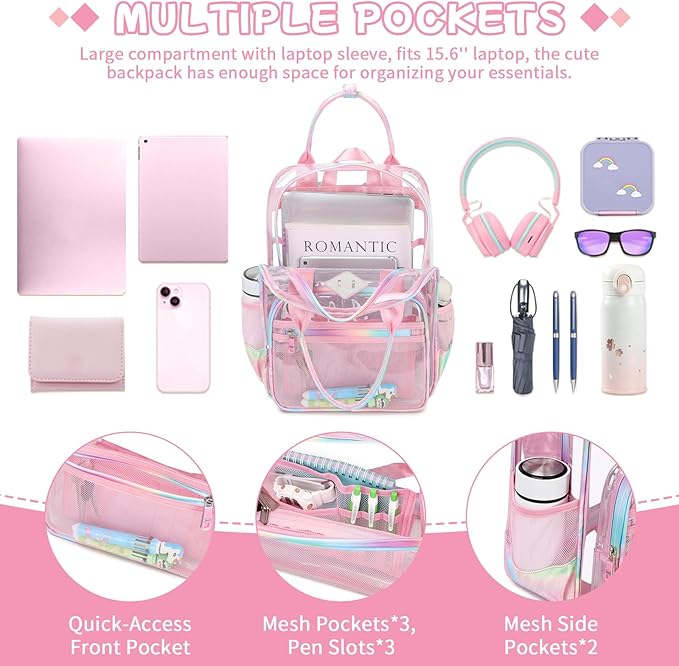 MOONBABY Small Clear Backpack for School Transparent Bookbag for Kids Heavy Duty PVC See Through Backpack Stadium Approved
