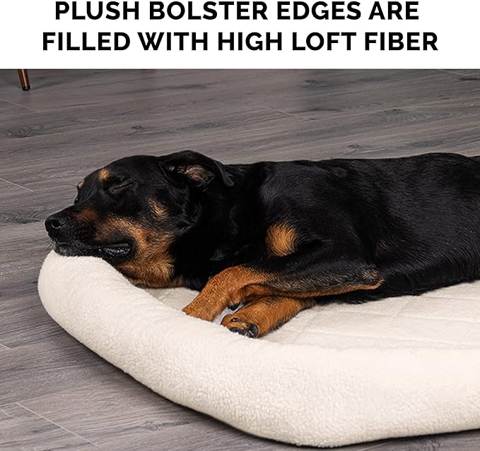 Furhaven Dog Bed for Large Dogs, 100% Washable, Sized to Fit Crates - Sherpa Fleece Bolster Crate Pad - Cream, Jumbo/XXL