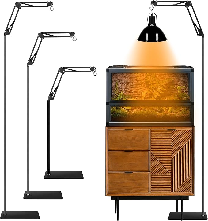 Heat Lamp Stand Reptile Light Stand Heat Lamp Holder | 360° Swing Arm, Height Adjustable 15.7 inch to 74.3 inch, Bearded Dragon, Turtles, Snake and Lizard Terrarium