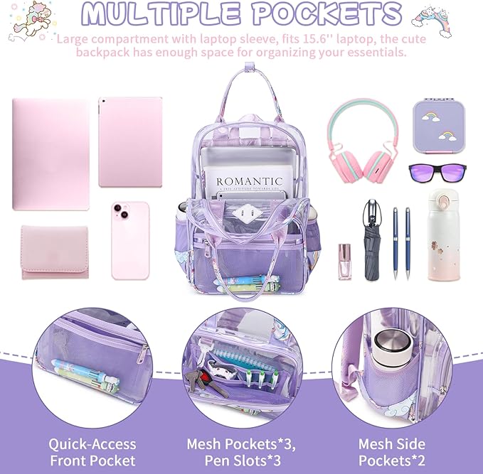 MOONBABY Small Clear Backpack for School Transparent Bookbag for Kids Heavy Duty PVC See Through Backpack Stadium Approved