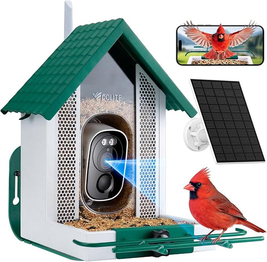 Smart Bird Feeder with Camera 2.5K HD, BOLITE Bird House for Outdoors, AI Auto-Capture & Motion Detection, Weatherproof Camera, Solar Powered, Great for Men Women Mom Dad & Bird Lovers, Green