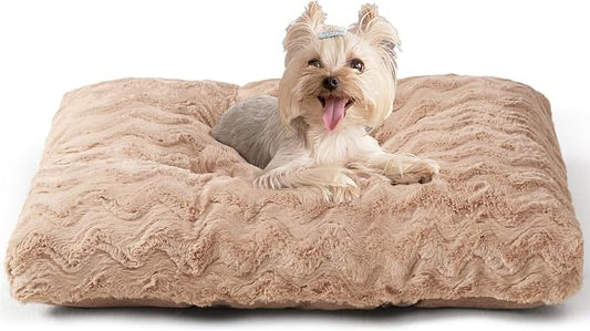 EHEYCIGA Washable Small Dog Bed for Crate 23x18 Inch, Kennel Pad for Puppy Up to 25 lbs, Plush and Comfy Pet Sleeping Mat, Camel