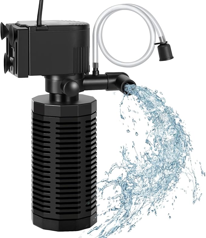 400GPH 4-in-1 Aquarium Filter 30~100 Gallon Quiet Fish Tank Filters | Submersible Turtle Tank Filter with 18W Powerful Pump, Bio-Sponge Filtration, Aeration, Water Cycle, Easy Setup & Cleaning