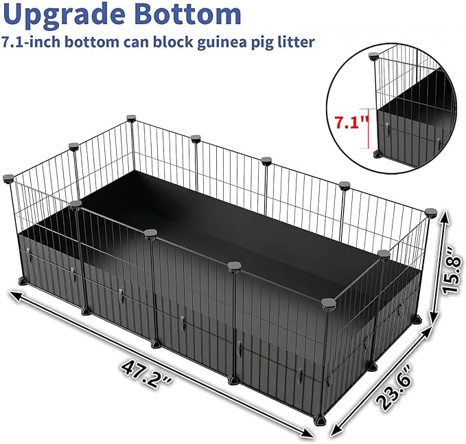 Oneluck Guinea Pig Cage, Small Animal Playpen with Rasied Waterproof Liner, 8 Square Feet for 2 Pets, Expandable Indoor Habitat, C&C Cage for Bunny, Turtle,Hedgehog,48''L x 24''W x 16''H