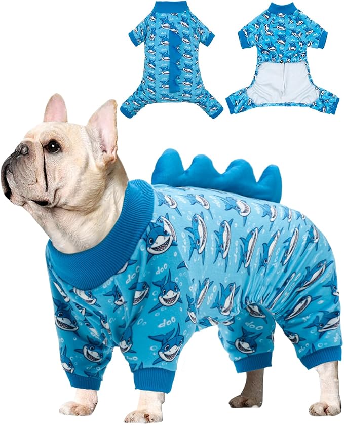 CuteBone Shark Costume Dog Pajamas, Stretchy Spandex Crystal Velvet Sleepwear Coat for Small Dogs, Soft & Warm Pet Outfit Clothes for Cold Weather, Cozy Pullover Design COSP07XL