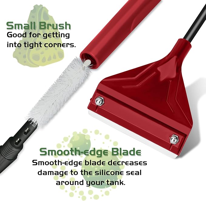 16.5’’ Professional Algae Scraper, Aquarium Blade Cleaner with 10 Pcs Replaceable Blades Stubborn Algae, Suitable for Water Tank Size Under 28 Gallons