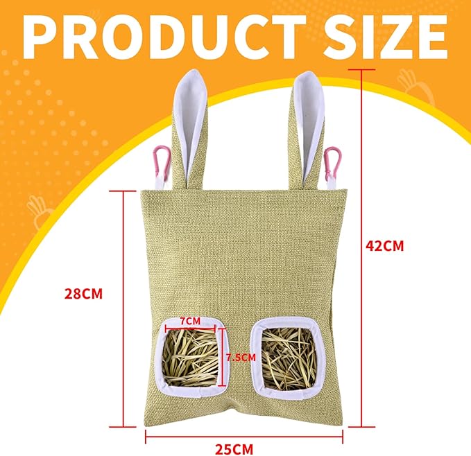 2 Pack Rabbit Guinea Pig Hay Feeder, Cute Bunny Hay Bag, Hanging Hay Holder for Guinea Pig Cage, Hay Feeder for Rabbits Chinchillas Hamsters Small Pets and Animals (Blue & Green)