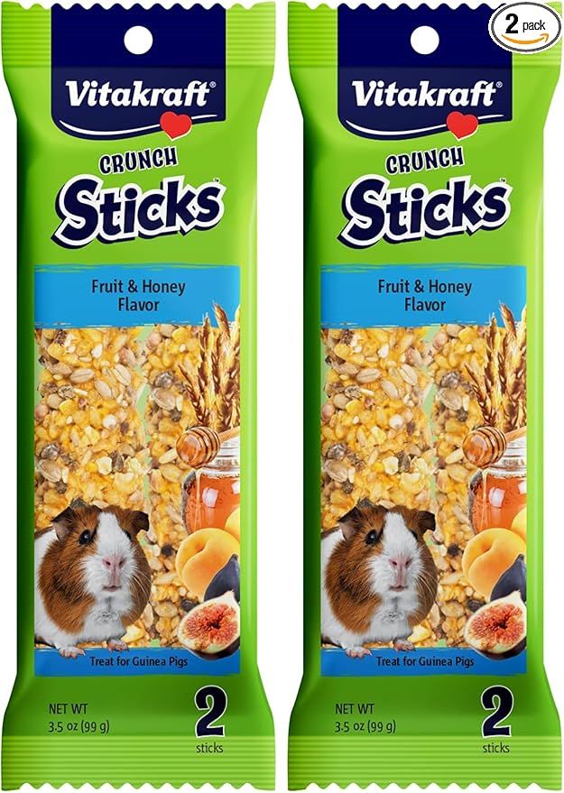 Vitakraft Guinea Pig Fruit & Honey Treat Sticks, 3.5 Ounce, Enriched Snack with Wooden Chew Core for Dental Health, 2 Count (Pack of 2)