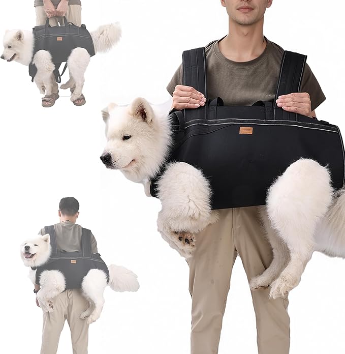 Dog Lift Harness Backpack Carrier for Large Dogs, Full Body Sling with Handle, Dog Harness for Joint Injuries, Arthritis, Ideal for Stairs, Elderly Dogs (3XL 66-83 LBS with Leather tag)