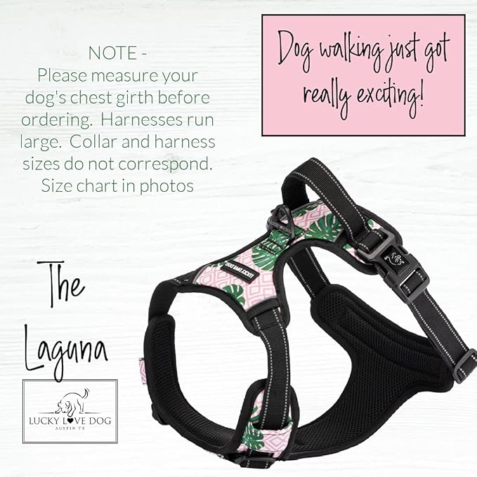 Lucky Love Dog No Pull Dog Harness, Adjustable and Easy to Walk, Cute Patterned Harness for Large Male & Female Dogs - Laguna, Large