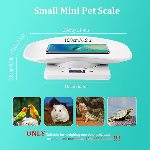 Digital Mini Pet Scale, Small Animal Weight Scale, Portable LCD Electronic Weighing Scale with Tray(Max. 22 lbs), Multifunction Kitchen Scale for Food/Puppy/Kitten/Lizard/Hamster/Tortoise/Whelping