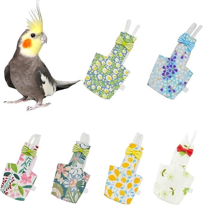 6-Piece Bird Diaper Set for Parrots, Reusable Protective Flight Suits with Waterproof Inner Layer, Washable Urine Wet Suit for Cockatiel, Parakeet, Budgie, and Small Birds(M)