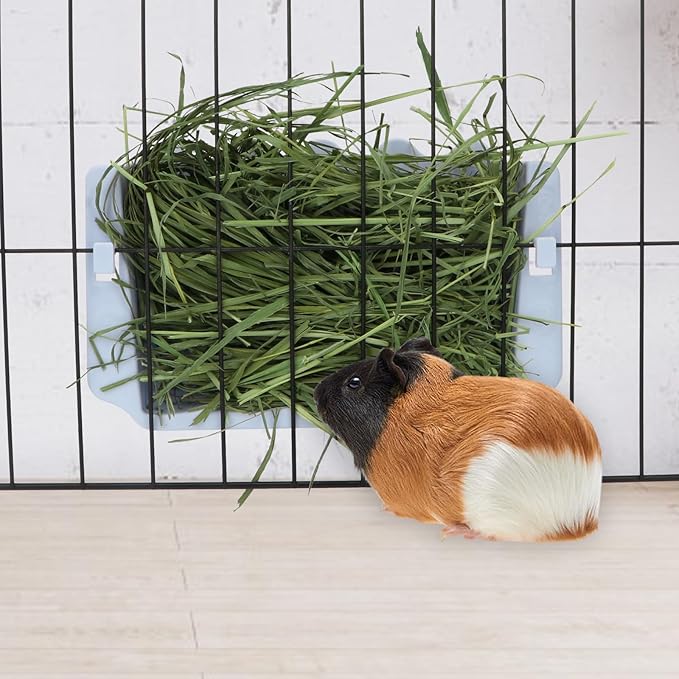 Hypeety Rabbit Hay Feeder - Automatic Plastic Cage Accessory for Guinea Pigs, Chinchillas, and Small Animals (Blue)