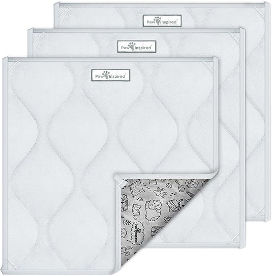 Paw Inspired Guinea Pig Cage Liner Pads | Washable Fleece Bedding, Waterproof Bottom | Super Absorbent Pee Pad or Pet Bed Mat for Piggies, Ferrets, Rabbits, Hamsters, Small Animals (12x12, Light Gray)