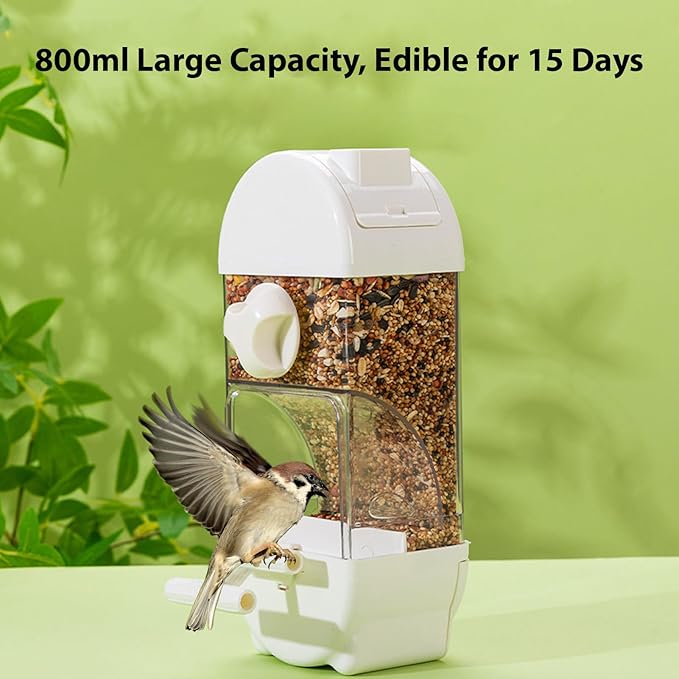 Fockety Bird Feeder, 800ml Transparent Feeder No Mess Feeding Semi Enclosed Easy Top Fill Hanging Bird Feeding Box with Tray Anti Scatter Design for Parakeets Cockatiels