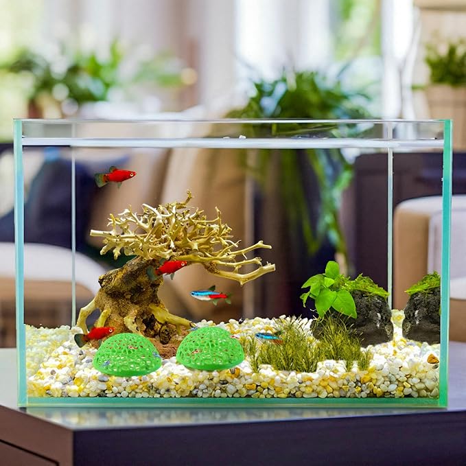 2 Pack Aquarium Shrimp Hide Cave, Porous Shrimp Hideout Shelter for Breeding & Molting, Detachable Tunnel Ornament for Fish Tank, Shrimp & Small Fish (Green)