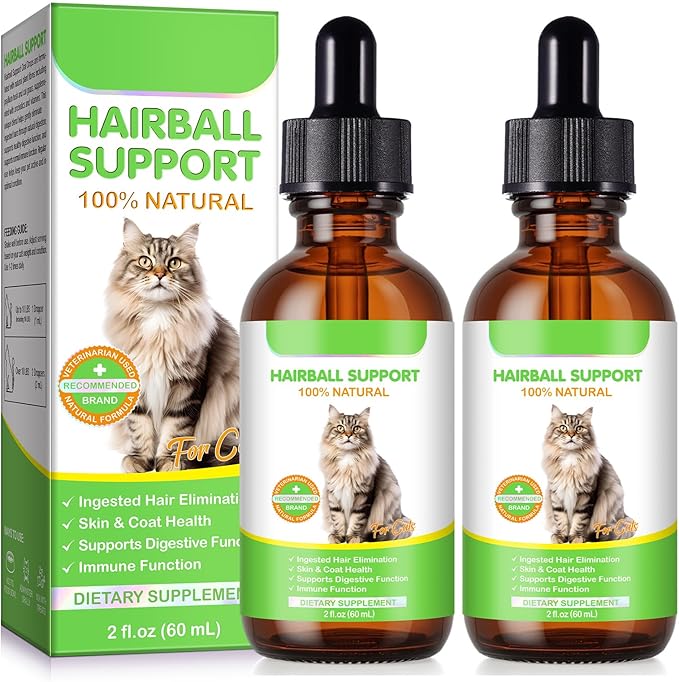 Hairball Relief for Cats, Natural Cat Hairball Treatment with Natural Ingredients & Vitamins - Kitten Furball Treatment, Supports Skin & Coat, Digestion, Immune Support for All Cats (2)