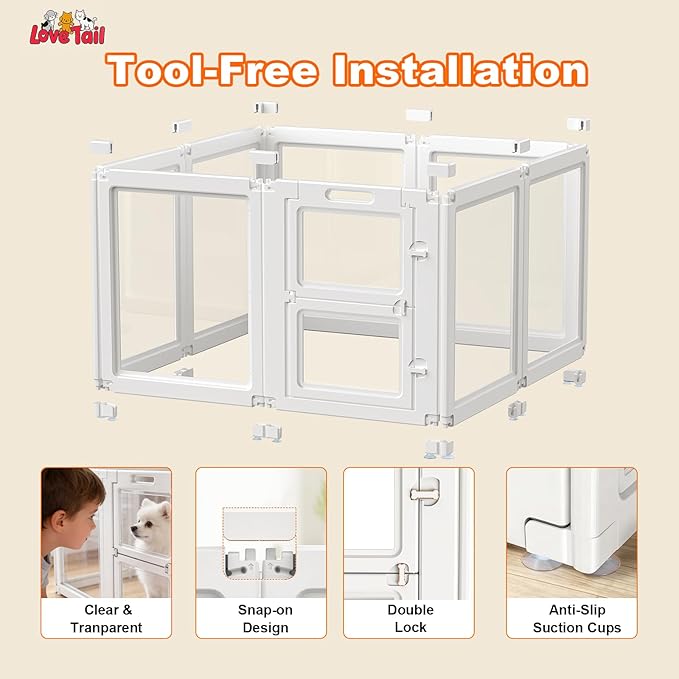 Acrylic Dog Playpen,Clear Plastic Dog Play Pen Indoors,Easy Assemble Dog Playpen-Puppy Playpen,Rabbit and Cat, Small Pet Pen, Dog Pen Indoor (White, 23.6" H, 8PCS)