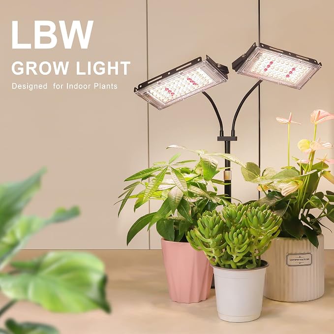 LBW Grow Light for Indoor Plant,Full Spectrum Dual Heads Desk Plant Light | 3H/6H/12H Timer Grow Lamp,6-Level Brightness, 3 Lighting Mode, Height Adjustable, Flexible Gooseneck, Ideal for Indoor Growth