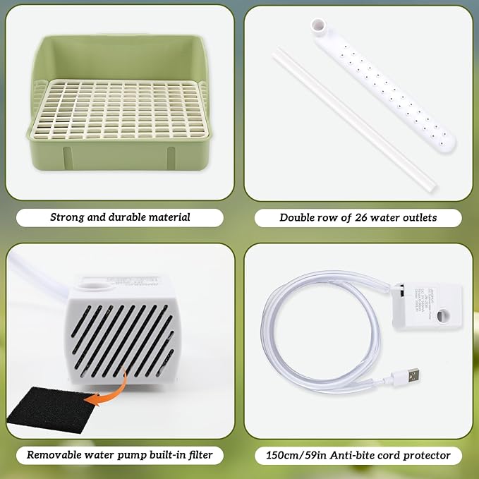 Automatic Bird Bath Fountain with Anti-Bite Cord Protector, Large Parrot Bathtub with Running Water Faucet, USB Electric Bird Shower for Parakeet, Cockatiel, Conure, African Grey, Lovebirds (Green)