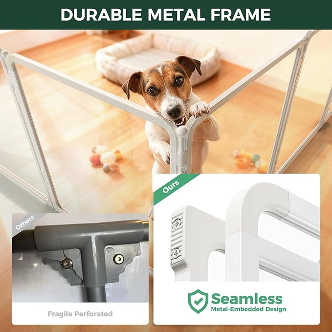 FXW AuraSpace Pro Acrylic & Wire Mesh Indoor Dog Playpen, 24" Height 8 Panels Metal Dog Pen for Puppies & Small Dogs, White│Patented
