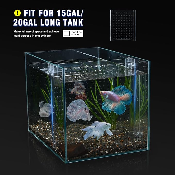 Acrylic Fish Tank Divider,Aquarium Divider Fit for 15 Gallon/ 20 Gallon Long Tank,Adjustment Clear Fish Tank Separator Set with Suction Cups(15gal/20gal Long)