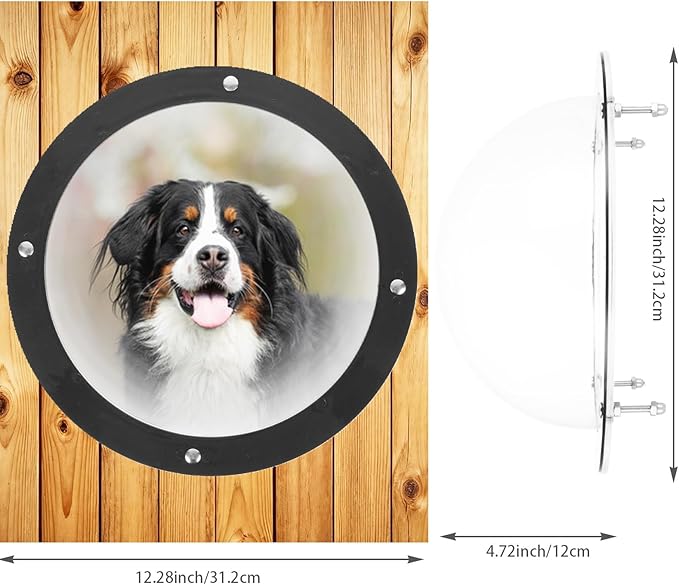 STARVAST 2PCS Dog Fence Window, 12.3 Inch Dog Window for Fence, Durable Plastic Small Round Window for Doggie Cat Horse Outside Playground Garden, Deep 4.72 Inch