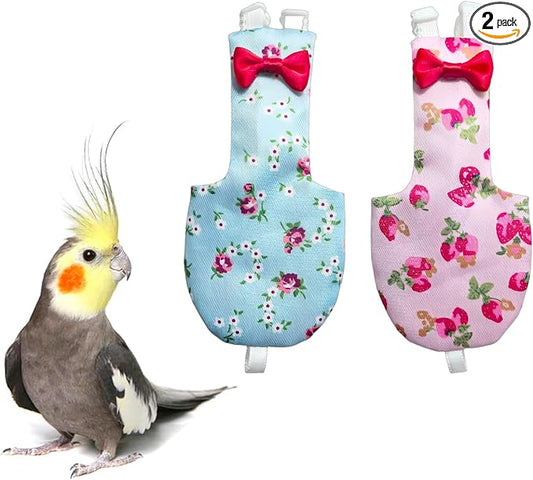 UKJENT Bird Diaper Protective Parrot Nappy 2 Pack, Reusable Outdoor Flight Suit with Waterproof Inner Layer, Machine Washable Cute Urine Wet Suit for Parrots Medium(M)