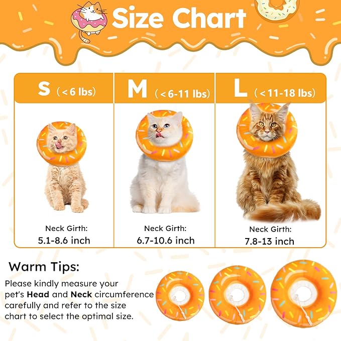 Hpetppy Cat Cone Collar Soft, Cat Recovery Collar for Wound Healing Cute Donut Adjustable Kittens Cones to Stop Licking Comfortable Lightweight Neck Elizabethan Collars for Cats Kittens After Surgery