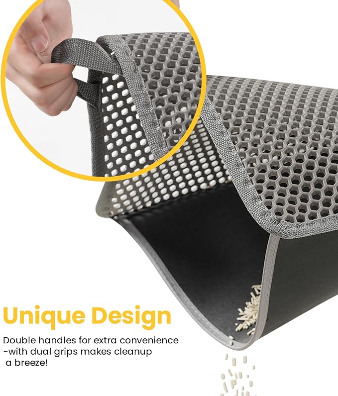 Conlun Cat litter Mat 30"x22", Large Honeycomb Double Layer Waterproof Trapping Waste for Kitty Litter Box, Easy Clean Non-Slip Cat Matt on Floor, Gray