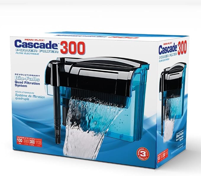 Penn-Plax Cascade 300 Power Filter – Hang-On Filter with Quad Filtration – Great for Freshwater and Saltwater Setups(Pack of 6)