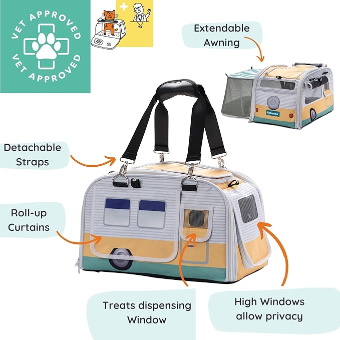 Kittyrama Soft-Sided Airline Approved Cat Carrier with Expandable Hideaway | Escape-Proof SBS Self-Locking Zippers | 22 lb Capacity | Vet Approved | Top & Side Entry | 17×11×11 in