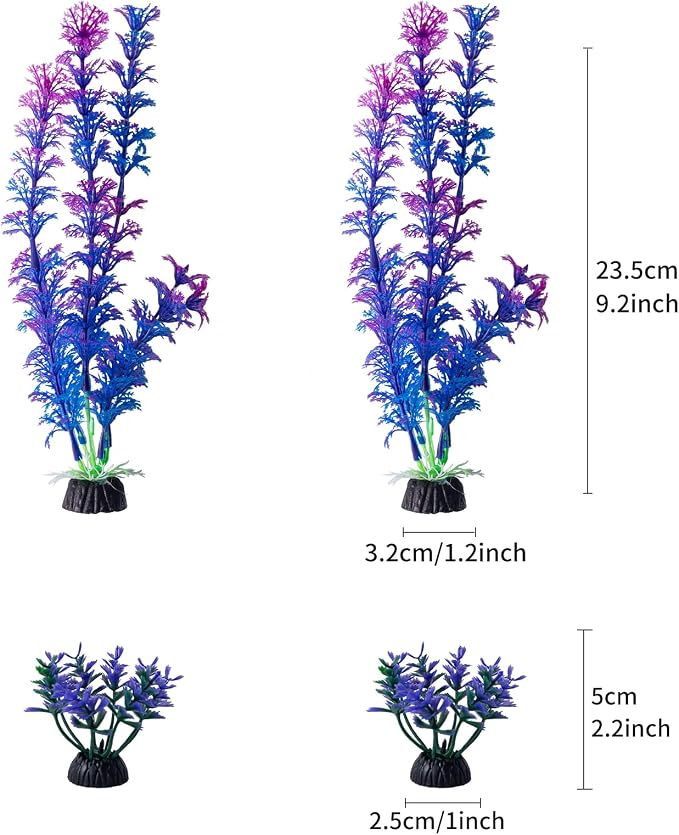 25 Pack Artificial Aquarium Plants, Plastic Small Fish Tank Plants | Small Size 4 inch Approximate Height Fish Tank Decorations Home Décor Plastic Light Purple