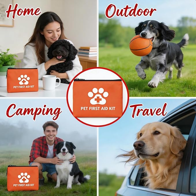 Portable Pet First Aid Kit, Emergency Kit for Dogs and Cats with Tick Remover Tools, Thermal Blanket Portable Waterproof Case for Hiking, Travel, Home, Car Use（102 pcs