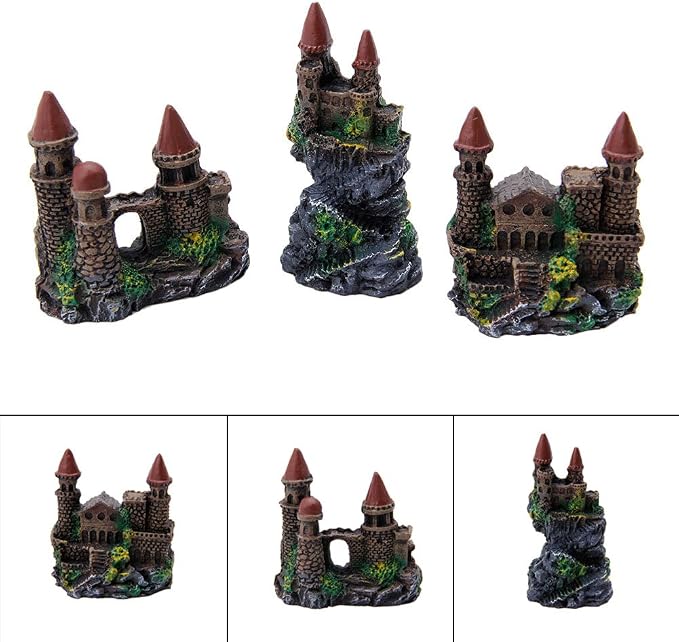 Aquarium Castle Decoration Small Resin Castles Hideouts Stone Cave Hide House Fish for Tank Accessories for Betta Shrimp Aquarium Soil