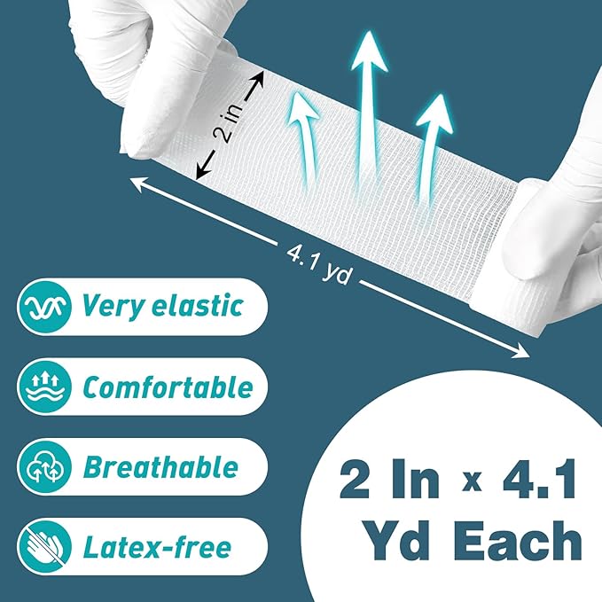AZEN 20 Pack Gauze Rolls Bandages, 2 in x 4.1 Yards, Premium Medical Supplies & First Aid Supplies, Bandage Wrap Vet Wrap